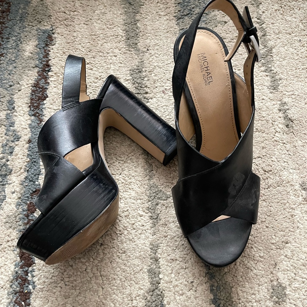 Michael Kors Black Leather Heeled Sandals
